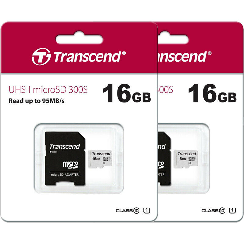 Transcend 16GB MicroSD UHS-1 300s Memory Card with Adapter, 2 Pack